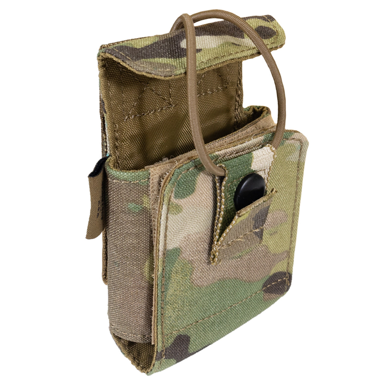 Designed to suit Motorola APX6000 style radios. Elastic retention cord and heavy duty press stud button hold radio securely in place. Requires 2 x MOLLE strips and mounts vertically. Dimensions: W = 8cm, H = 12cm D = 3.5cm www.defenceqstore.com.au