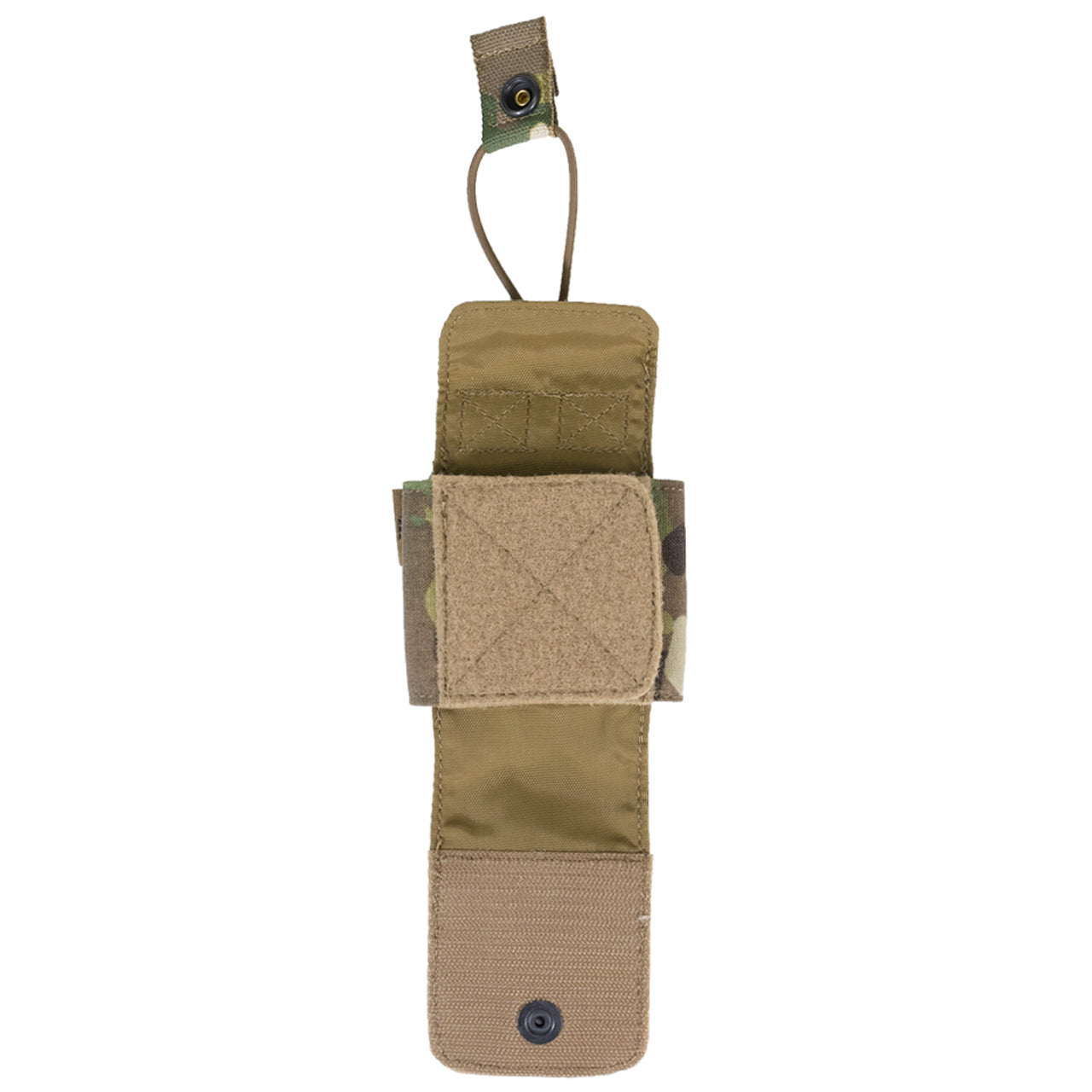 Designed to suit Motorola APX6000 style radios. Elastic retention cord and heavy duty press stud button hold radio securely in place. Requires 2 x MOLLE strips and mounts vertically. Dimensions: W = 8cm, H = 12cm D = 3.5cm www.defenceqstore.com.au