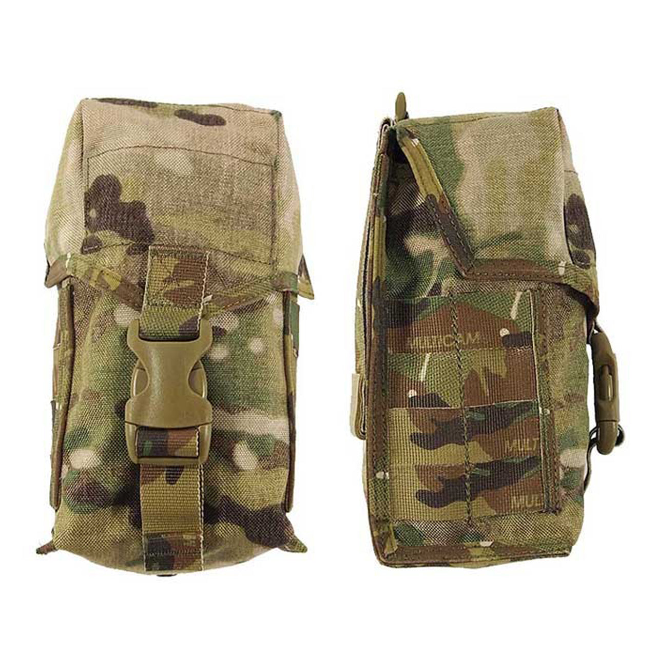 This pouch is large enough to hold a one litre water bottle with it's cups canteen attached. Closes with a single Fastex clip backed up by a Velcro patch to securely hold any items in place. Drainage grommet at bottom for water operations. Requires three MOLLE columns for attachment. DIMENSIONS (CM)= W-11, H-22, D-10 NSN 8465-66-158-4547 www.defenceqstore.com.au