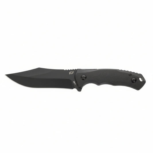 Impressive finish and function meet a mix of modern and primal design elements in this new offering from Schrade. The Steel Driver Drop Point fixed blade knife offers a balanced feel and exceptional cutting capabilities. The G10 handles ensure a solid grip, while the AUS-8 steel provides a desirable balance of sharpness, functionality, and edge retention. The thick-profile black oxide blade provides the toughness that Schrade knives were built on. www.defenceqstore.com.au