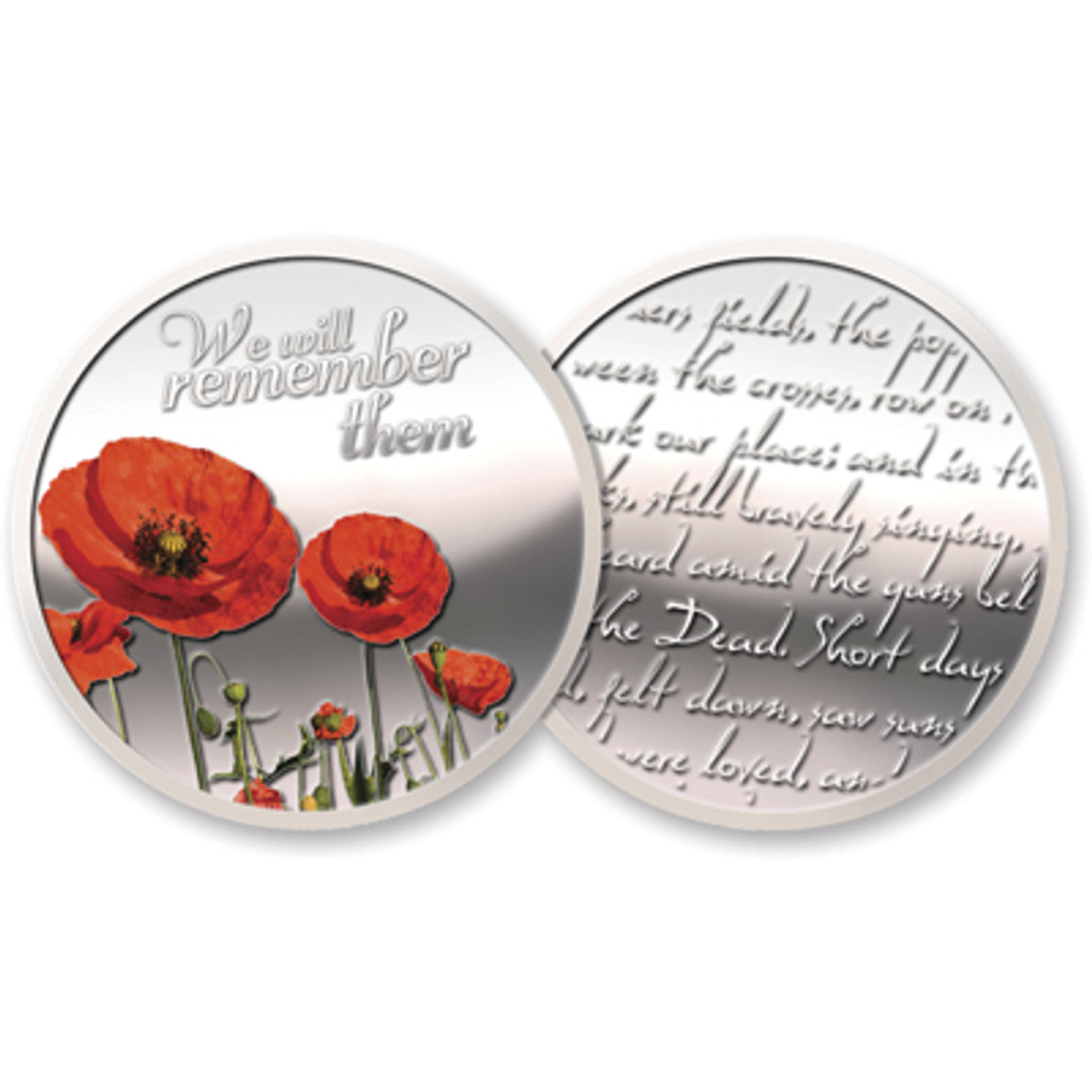 The beautiful Silver Plated Poppy Medallion In Gift Box from ##Tag3## is a lovely silver plated option featuring a stunning print of the iconic Flanders Poppies on the front and the poem In Flanders Fields on the reverse. www.defenceqstore.com.au