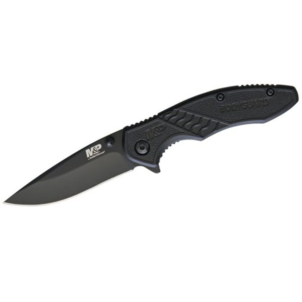 Maintaining the tactical styling and solid feel of the M&amp;P (Military &amp; Police) Series, the Smith &amp; Wesson M&amp;P Bodyguard flipper knife features a 2.75″ 8Cr13MoV black drop point blade. 8Cr13MoV is a high-quality stainless steel similar in properties to AUS-8. www.defenceqstore.com.au