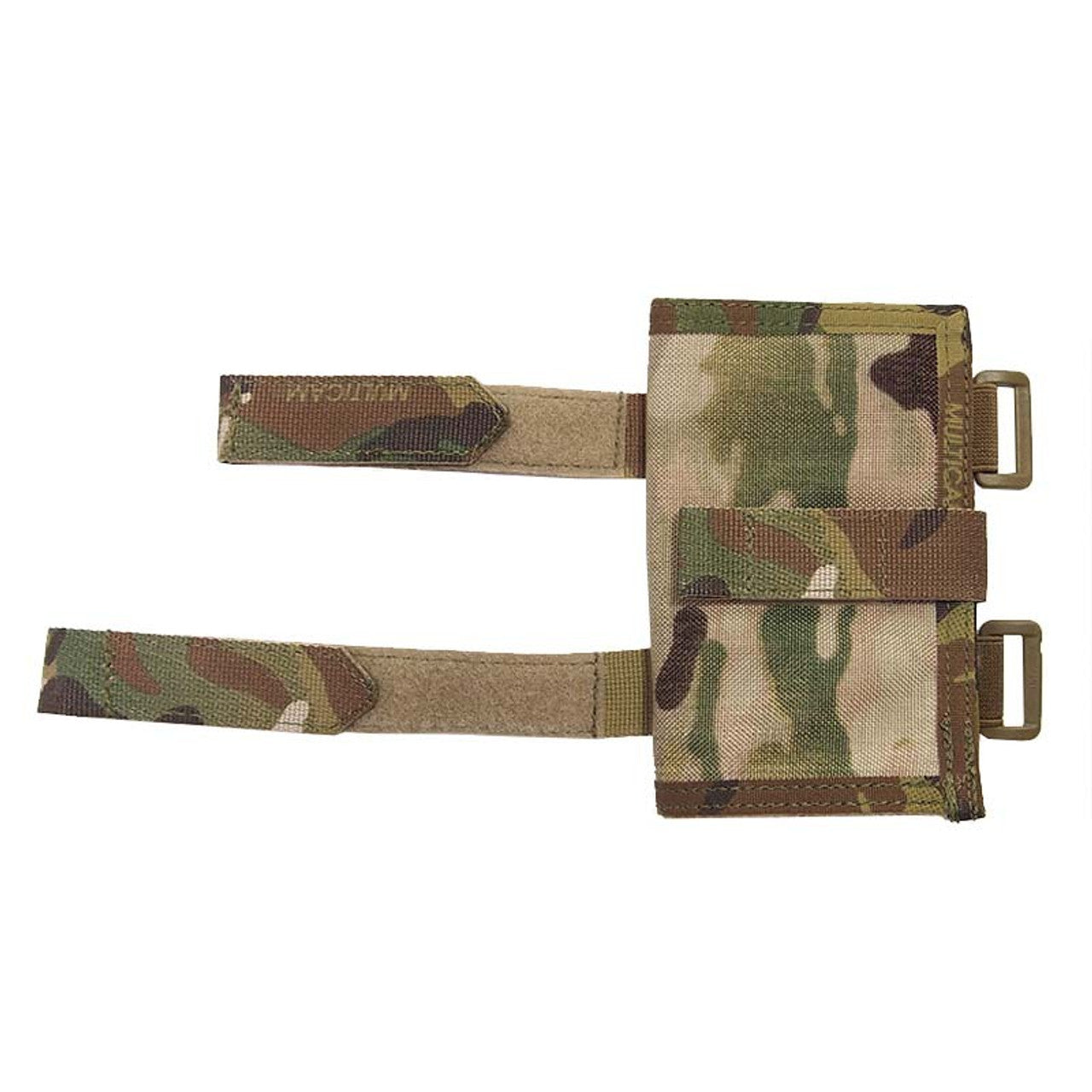 Wrist mounted folding commanders panel including map. Closes with a velcro strap. Large internal folding sleeve and a small swing away sleeve that is transparent on both sides. Twin adjustable wrist straps. Map section: 160mm x 120mm. Swing away section: 95mm x 60mm. Both sides will show different items if required. www.defenceqstore.com.au