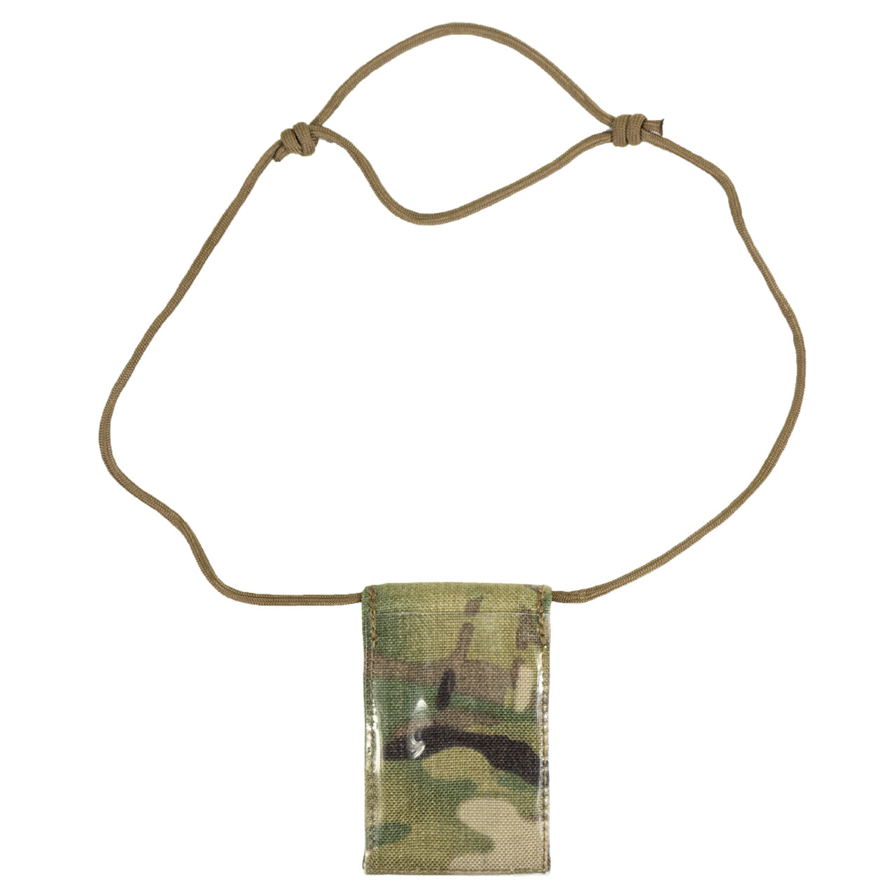   An ultra lightweight, foldable ID lanyard. Available in black or genuine licensed Multicam. Made from MIL SPEC Nylon Cordura. Includes front ID window and 3 x internal pockets when unfolded. Velcro closure with paracord necklace.  MEASUREMENTS:  W = 6cm, L = 9.5cm, D = 2cm. www.defenceqstore.com.au