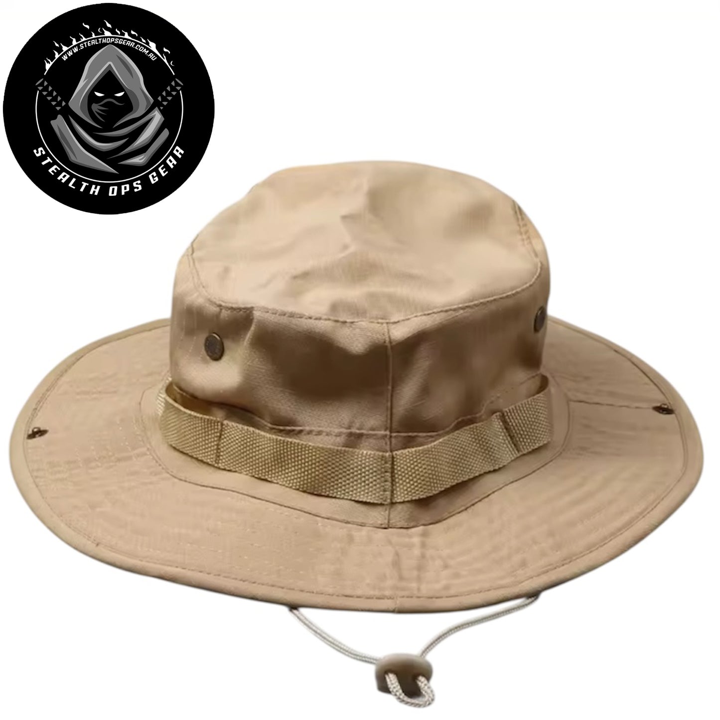 Master tactical versatility with the Stealth Ops Gear Boonie Hat in Sand. Built from breathable 60% cotton, 40% polyester canvas, this hat keeps you cool during extended operations while maintaining durability in demanding conditions. www.defenceqstore.com.au