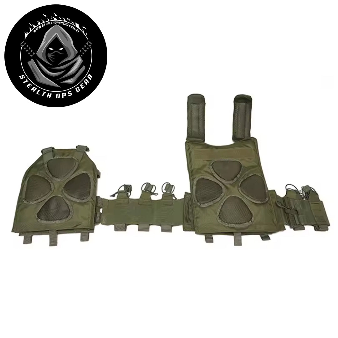 The Stealth Ops Quick Release Assault Vest OD Green is engineered to deliver both durability and versatility for demanding outdoor environments. Made from rugged 1000D waterproof oxford cloth, this MOLLE-compatible vest withstands harsh conditions while providing reliable performance. www.defenceqstore.com.au