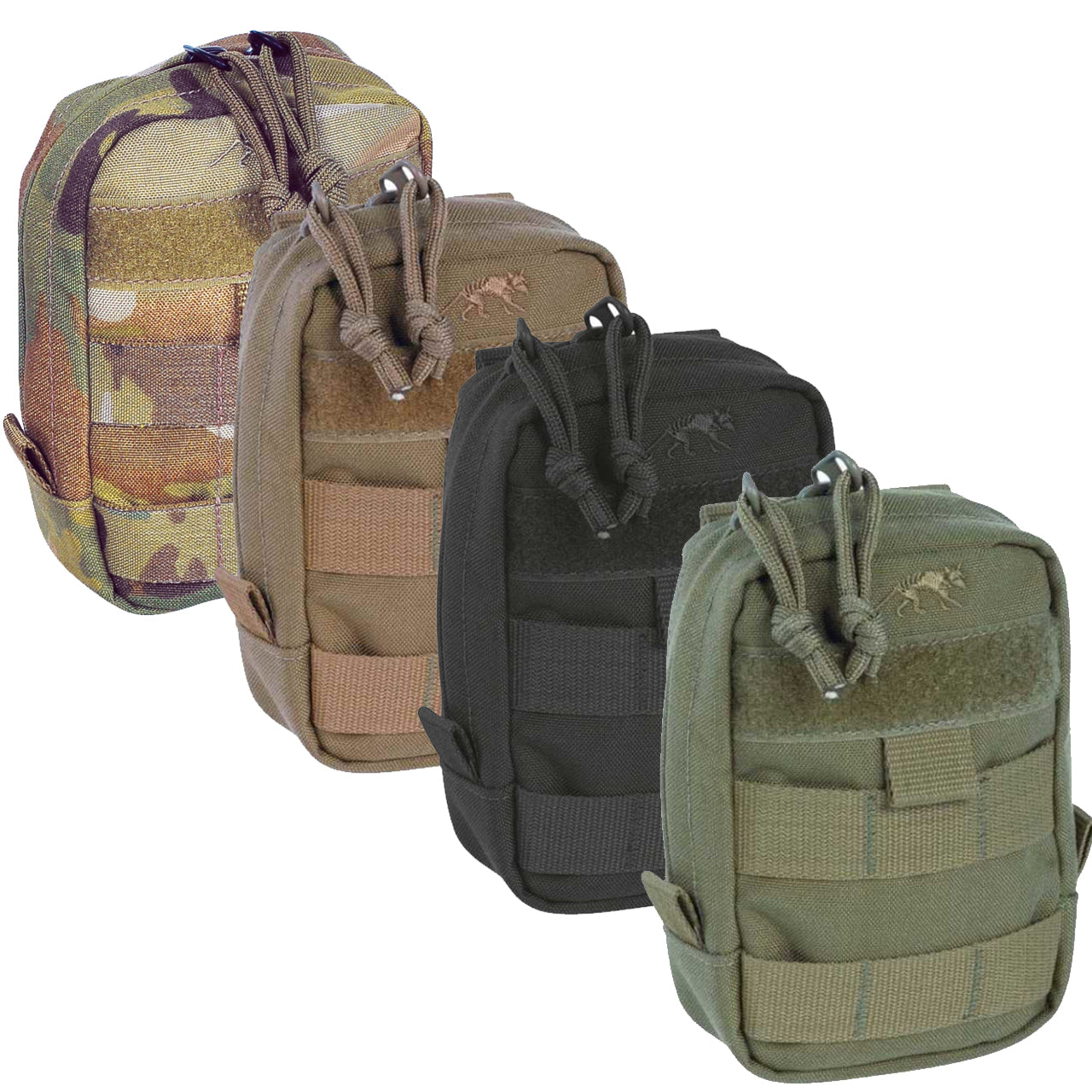 Discover the tactical pouch 1 vertical with MOLLE compatibility, a generously wide zippered entrance, and velcro panels for personalized identification. Keep your gear secure and always know who it belongs to! www.defenceqstore.com.au combined colours available front views