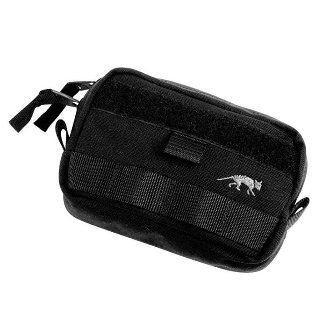 This horizontal pocket features a MOLLE snap button system, an extra wide zipped opening, and hook-and-loop strips for a personalised name tag. Experience the convenience of the Tasmanian Tiger Tactical Pouch 4 Horizontal! www.moralepatches.com.au black front different view zippers