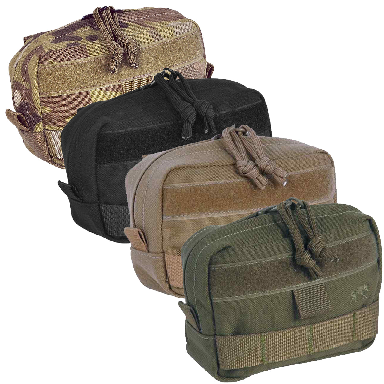 This horizontal pocket features a MOLLE snap button system, an extra wide zipped opening, and hook-and-loop strips for a personalised name tag. Experience the convenience of the Tasmanian Tiger Tactical Pouch 4 Horizontal! www.moralepatches.com.au combined front view all colours available