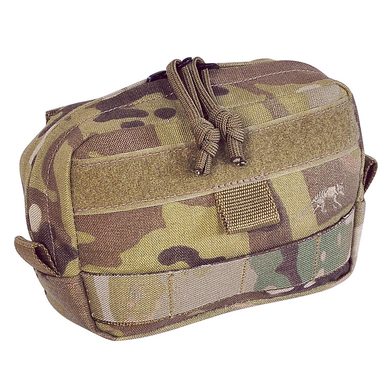 This horizontal pocket features a MOLLE snap button system, an extra wide zipped opening, and hook-and-loop strips for a personalised name tag. Experience the convenience of the Tasmanian Tiger Tactical Pouch 4 Horizontal! www.moralepatches.com.au multicam front view zipper