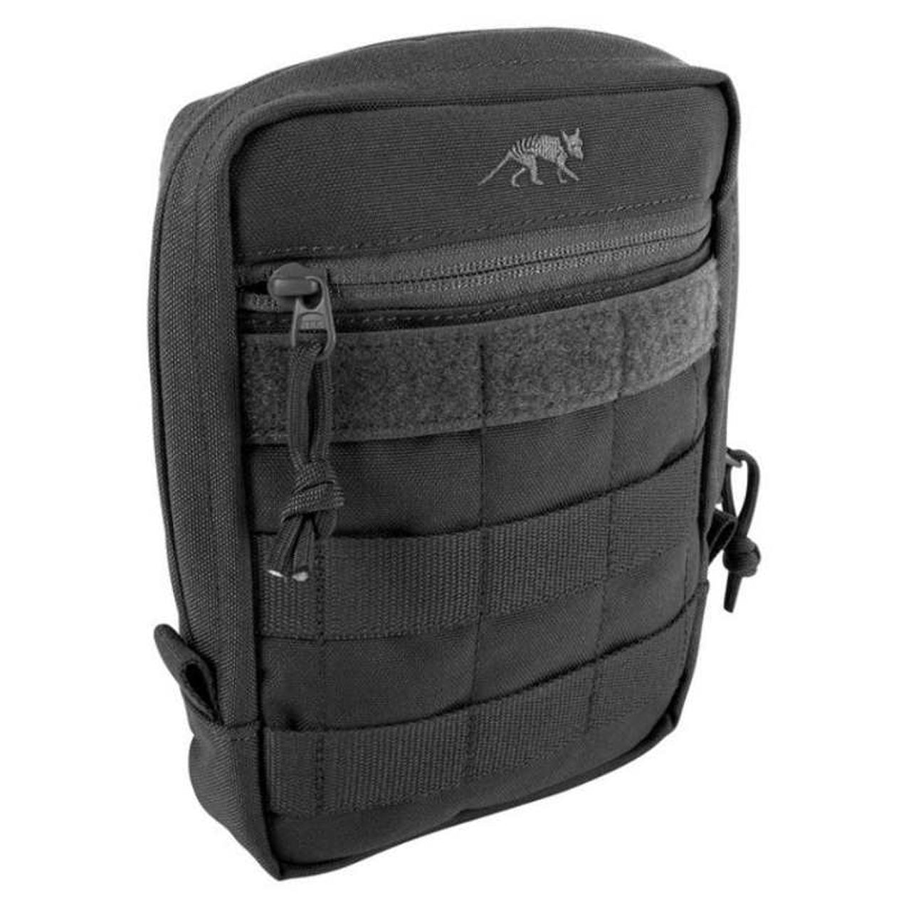 This pouch features a MOLLE snap button system, an extra wide zipped opening, and hook-and-loop strips for a personalised name tag. www.defenceqstore.com.au black front view