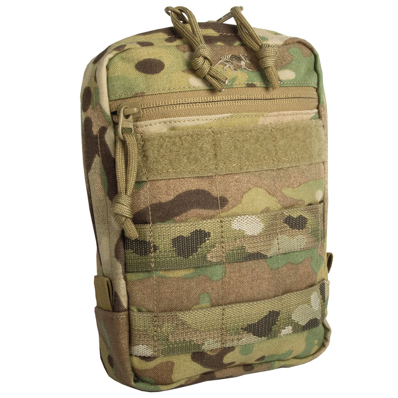 This pouch features a MOLLE snap button system, an extra wide zipped opening, and hook-and-loop strips for a personalised name tag. www.defenceqstore.com.au multicam front