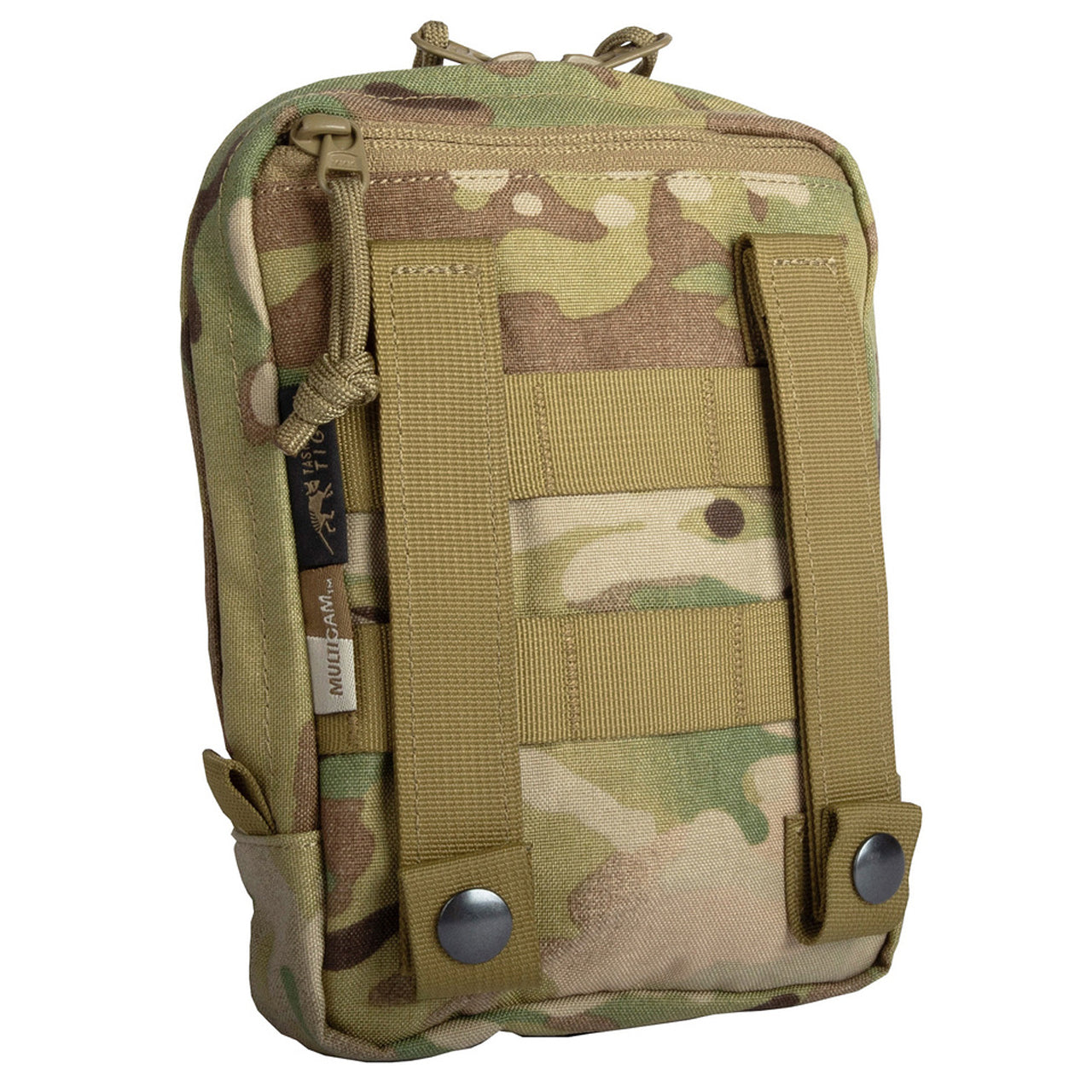 This pouch features a MOLLE snap button system, an extra wide zipped opening, and hook-and-loop strips for a personalised name tag. www.defenceqstore.com.au back view