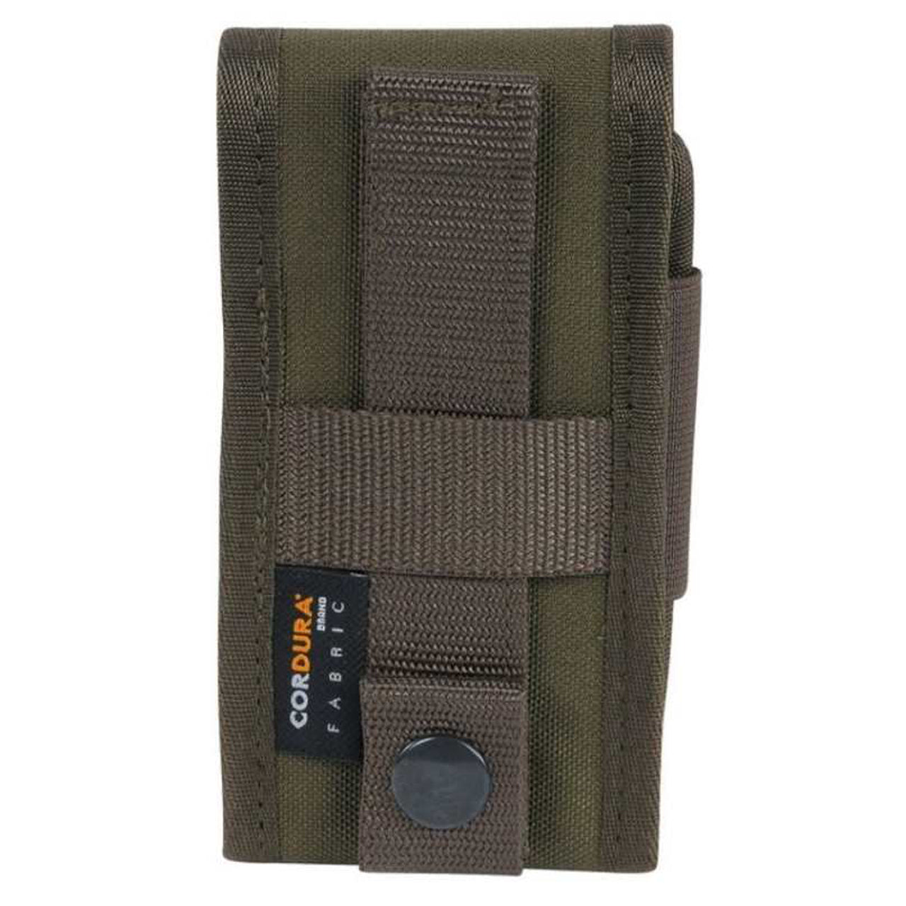 Durable protection for your smartphone with padded reinforcement and four choice sizes. Our tactical phone cover features a MOLLE system for secure carrying - get ready for the ultimate phone protection! www.defenceqstore.com.au back view olive medium and large