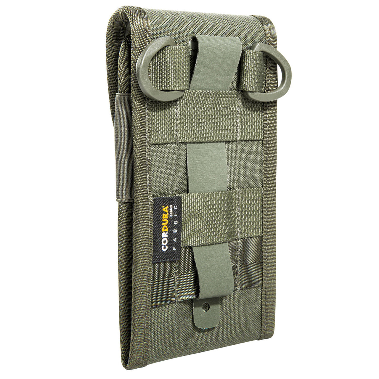 Durable protection for your smartphone with padded reinforcement and four choice sizes. Our tactical phone cover features a MOLLE system for secure carrying - get ready for the ultimate phone protection! www.defenceqstore.com.au back view with d rings for sizes XL and 2XL