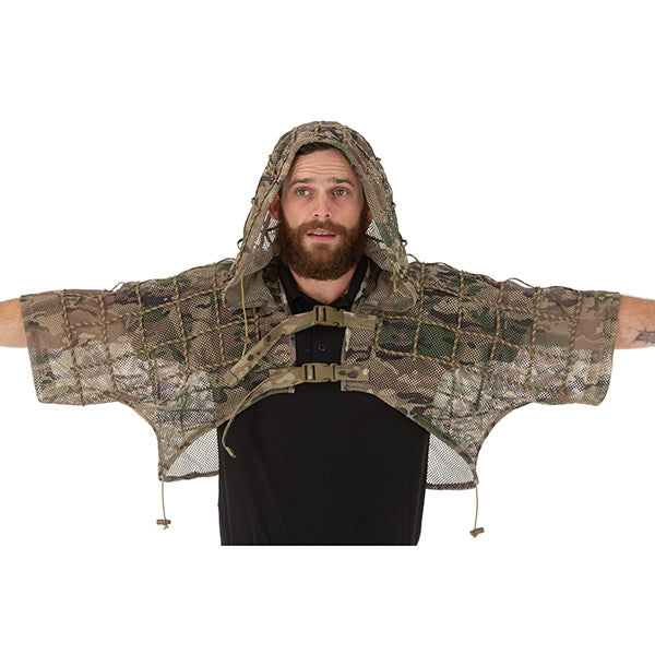 With a built-in hood and a spacious 550 cord grid, the Tactical Ghillie Suit - Short offers the perfect platform for adding natural camouflage. Designed to conceal the head and upper body, this suit pairs seamlessly with chest rigs and duty gear. Made from a lightweight mesh material, it allows for maximum ventilation and minimal weight. Experience the ultimate in tactical concealment with the Tactical Ghillie Suit - Short. www.defenceqstore.com.au