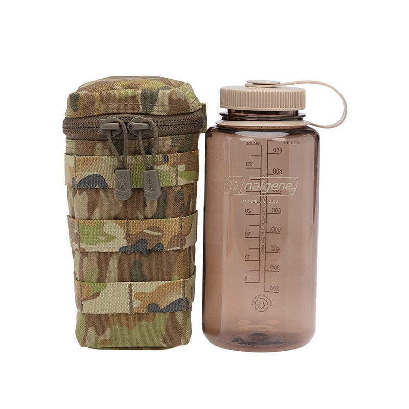 The Tactical 1 Litre Flask Pouch can accommodate the most 1 Litre flask or the Nalgene one litre wide mouth water bottle. The horizontal wrap around zip opening allows the user to easily access and stow their water bottle. www.defenceqstore.com.au