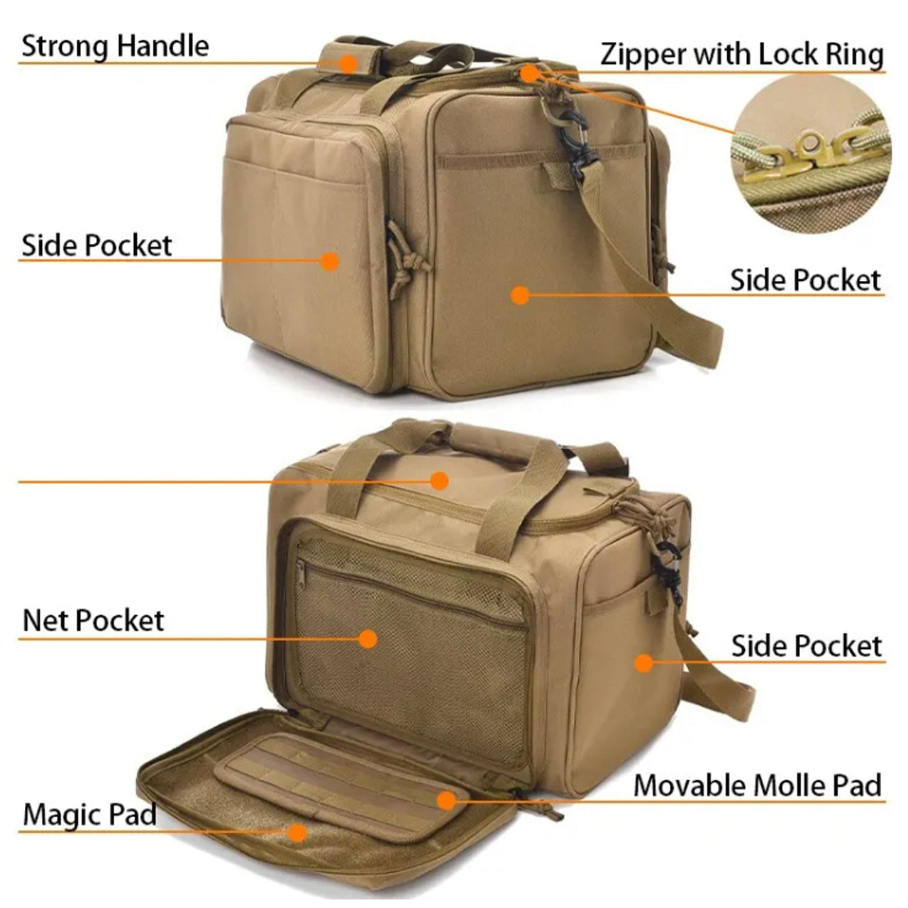 Tactical Gun Range Bag Shooting Duffle Bags for Handguns Pistols with Lockable Zipper and Heavy Duty Antiskid Feet. www.defenceqstore.com.au