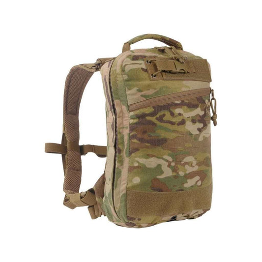 The MOLLE system on the front and sides is laser-cut. The shoulder straps can be removed and kept in a hook-and-loop-secured pouch on the back. The backpack comes with webbing so it can be adapted to a plate carrier or waistcoat. Specially designed for use on plate carrier systems. www.defenceqstore.com.au