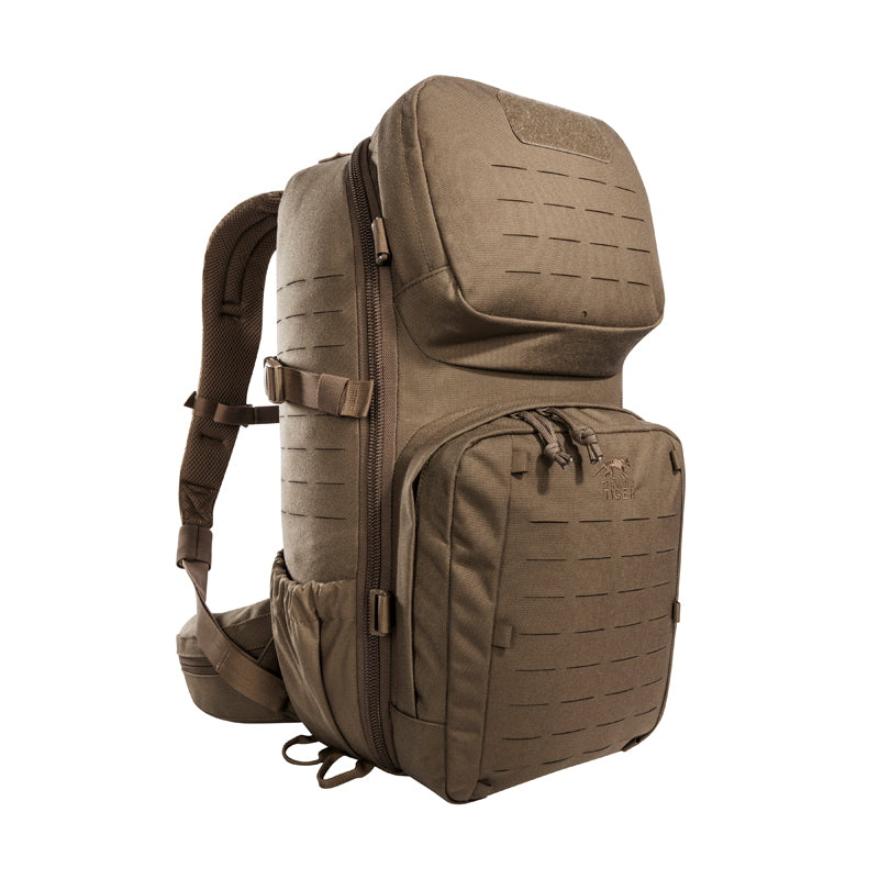 Small 22 litre universal combat backpack with two attachable pockets and elastic side pockets. It has a MOLLE hook-and-loop in the main compartment for customised modular add-ons and the laser-cut MOLLE on the front and sides mean you can combine it with other gear. www.defenceqstore.com.au