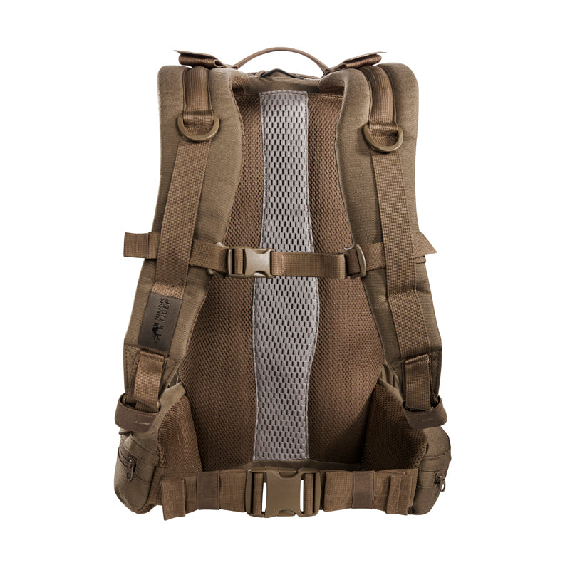 Small 22 litre universal combat backpack with two attachable pockets and elastic side pockets. It has a MOLLE hook-and-loop in the main compartment for customised modular add-ons and the laser-cut MOLLE on the front and sides mean you can combine it with other gear. www.defenceqstore.com.au