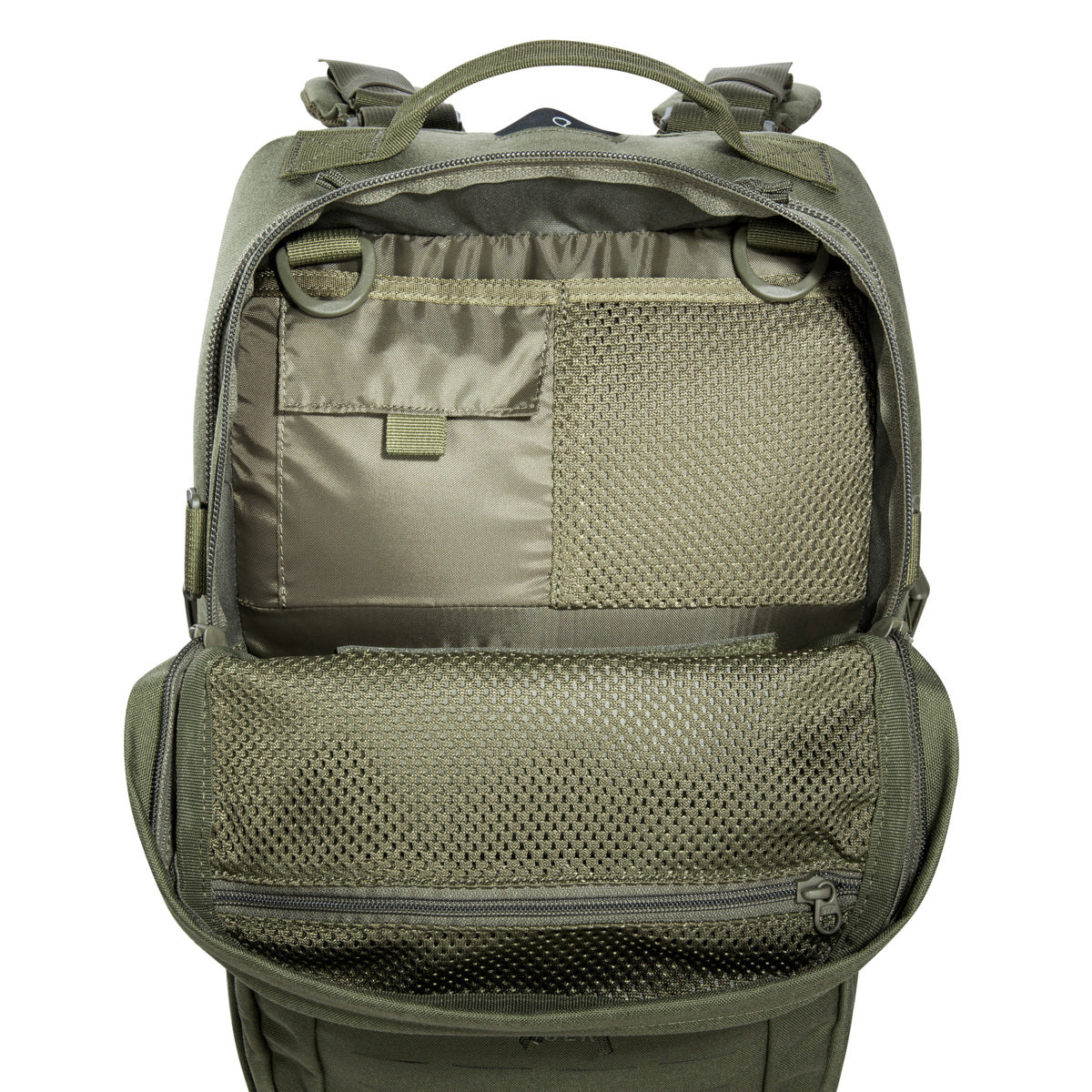 With a main compartment that opens completely and the special zipper guides it's possible to use the pack as a top loader. The shoulder straps can also be adjusted in length in order to wear the backpack over vests. www.defenceqstore.com.au