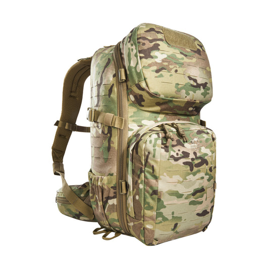 Small 22 litre universal combat backpack with two attachable pockets and elastic side pockets. It has a MOLLE hook-and-loop in the main compartment for customised modular add-ons and the laser-cut MOLLE on the front and sides mean you can combine it with other gear. www.defenceqstore.com.au