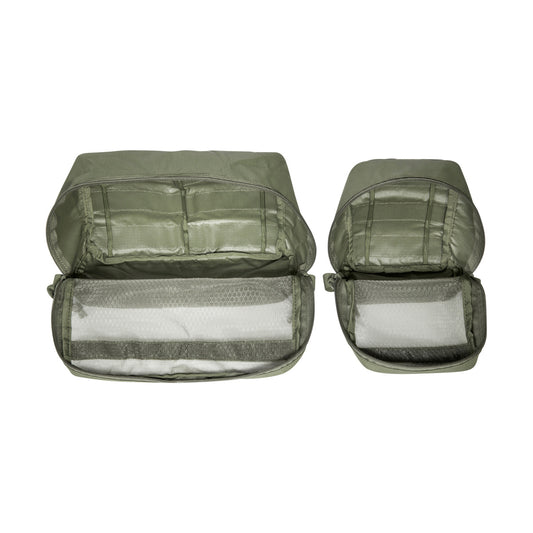 The pouches have a transparent lid made of mesh material and hook-and-loop strips on the back. They can be easily mounted on hook-and-loop surfaces or in the modular TT backpacks. www.defenceqstore.com.au