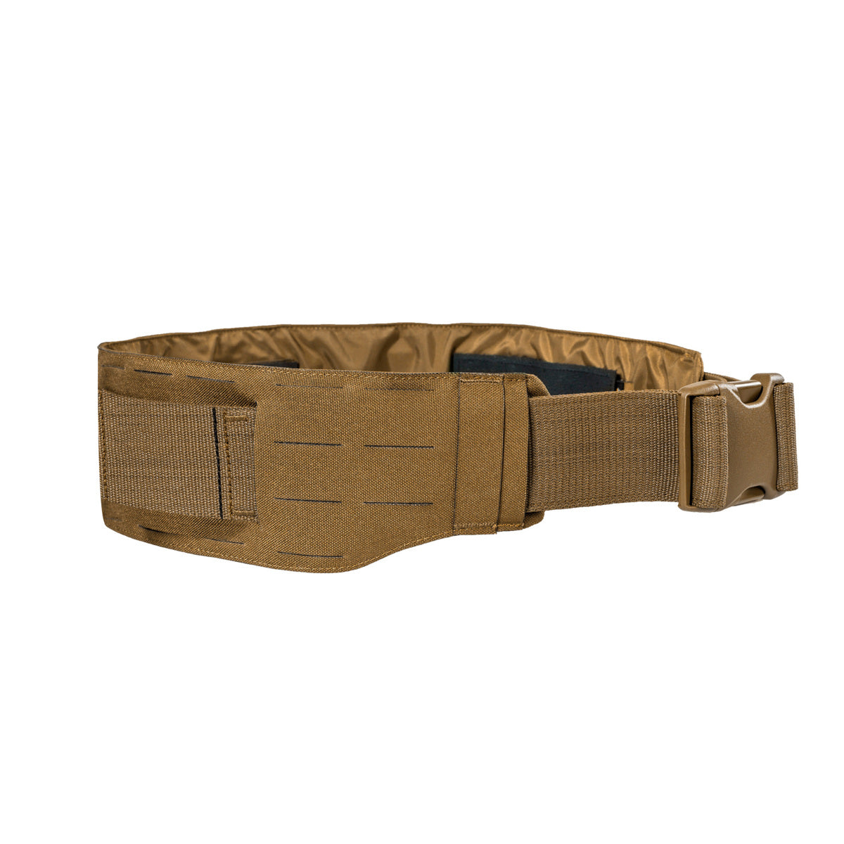 Extremely low-lying warrior belt for attaching to a tactical belt. The hook-and-loop fastening (hooks) is covered with a non-slip material when not in use. 4 laser-cut MOLLE slots high. www.defenceqstore.com.au