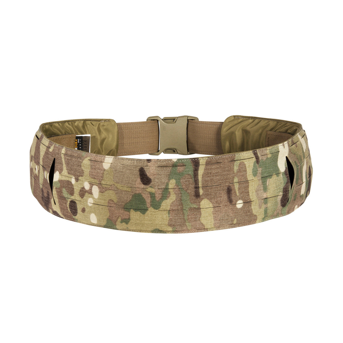 Extremely low-lying warrior belt for attaching to a tactical belt. The hook-and-loop fastening (hooks) is covered with a non-slip material when not in use. 4 laser-cut MOLLE slots high. www.defenceqstore.com.au