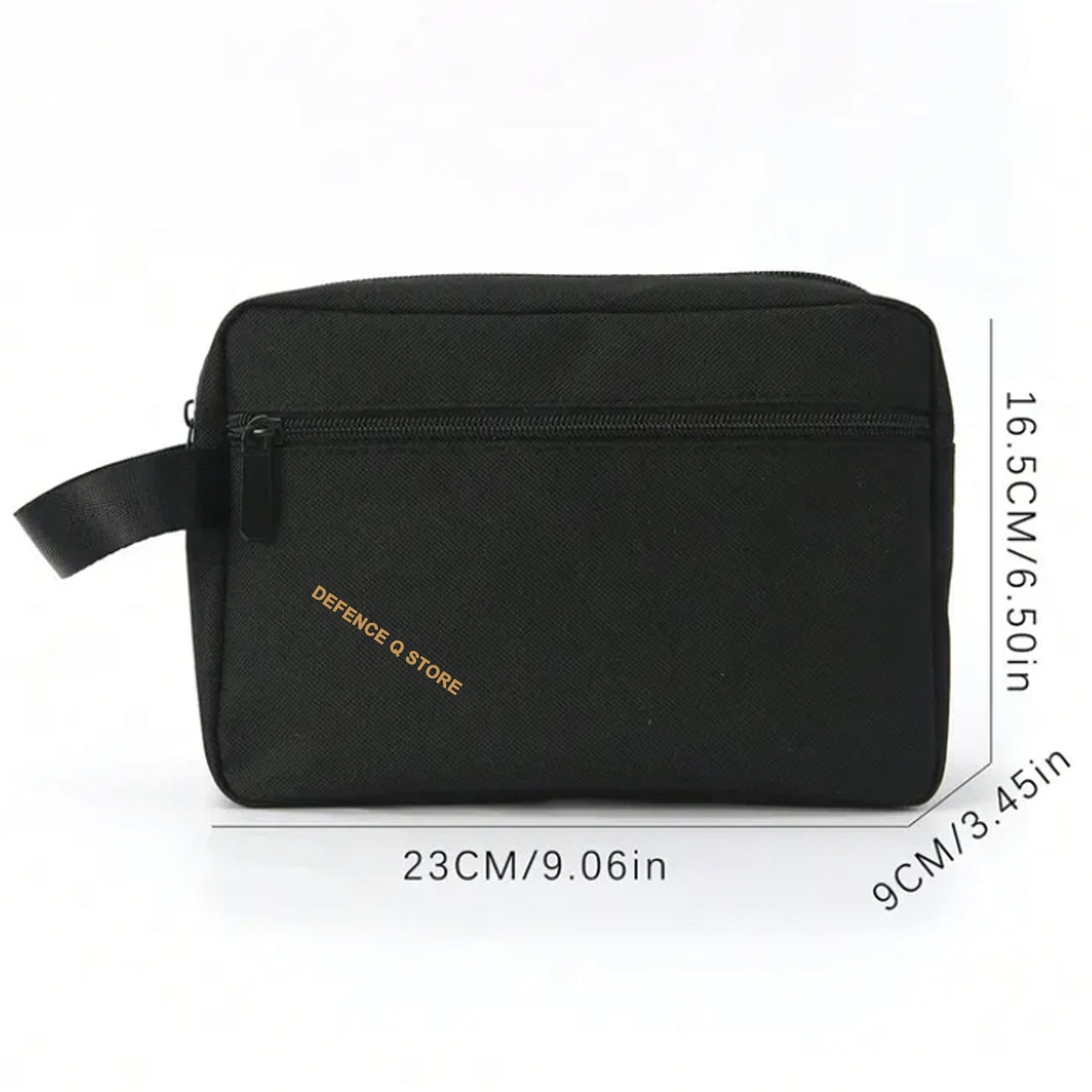 This Toiletry Bag Black is a must-have for any traveler. With dimensions of 16.5cm (H) x 23cm (W) x 9cm (D), it's perfect for storing toiletries and accessories. Made from 100% Polyester, it boasts a sleek and durable design. The side carry handle, front pocket compartment with closeable zip, and top zip closure make it a convenient and stylish choice. www.defenceqstore.com.au