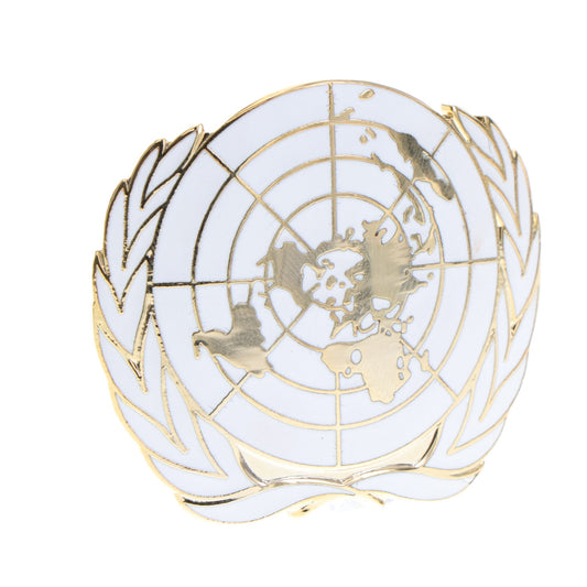 The United Nations Hat or Beret Badge is a symbol of peace and unity worn by peacekeepers worldwide. This gold badge features exquisite white enamel infill, adding elegance to any beret. www.defenceqstore.com.au