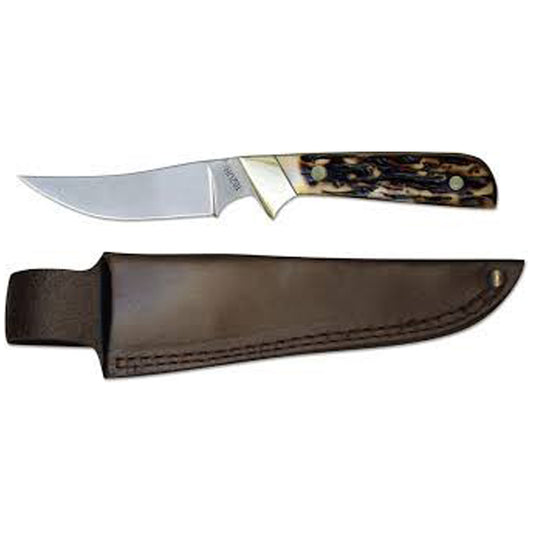 This Uncle Henry Wolverine Knife is a great tool to take along on hunting trips. It features a stainless steel satin finish clip point blade. The full tang blade is clad with Staglon scales, brass rivets and polished brass nickel bolsters. The Wolverine fixed blade comes with a leather sheath. www.defenceqstore.com.au