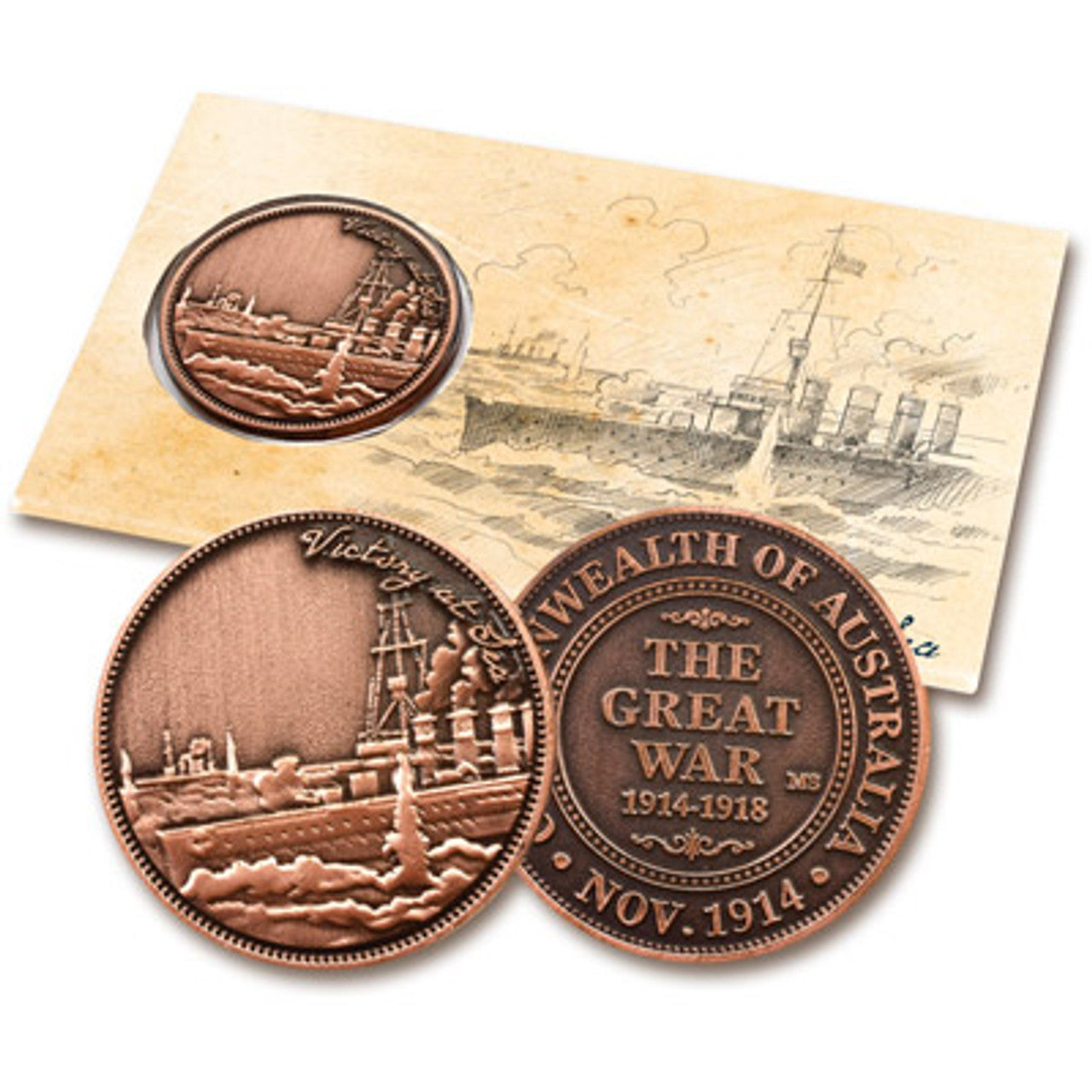 The special Victory at Sea Penny In Blister Pack is a must-have for collectors or as a gift. This penny is a part of the 'Australia in the Great War 1914-1918 Collection' and commemorates Australia's first naval victory at sea. www.defenceqstore.com.au