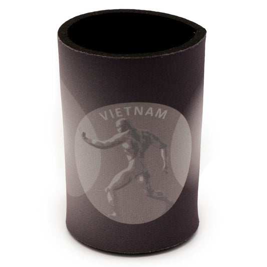 This remarkable drink cooler is sure to spark conversations! Gracing it is a man standing betwixt two symbolic spheres, echoing the reverse of Vietnam & Vietnam Support medals, symbolizing the ideological war in Vietnam. Crafted from neoprene, it keeps drinks refreshingly chilly and hands warm. www.defenceqstore.com.au