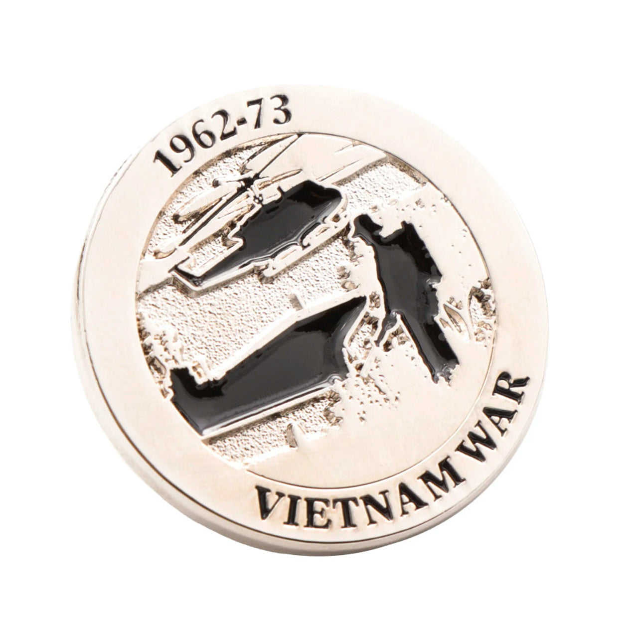 The exceptional Vietnam War Lapel Pin on Card. This stunning 25mm Vietnam War lapel pin features iconic images from Vietnam, with 1962-73 and Vietnam War. Stuck to commemorate the some 60,000 Australians who served in the Vietnam war. The pin comes on a presentation card and has a butterfly clip on the back. www.defenceqstore.com.au