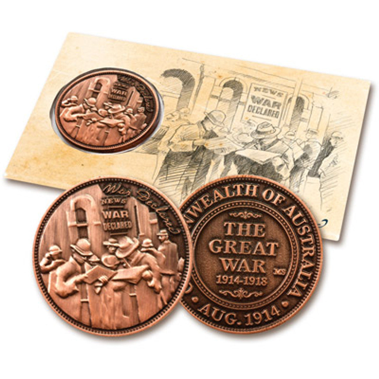 The special War Declared Penny In Blister Pack is a must-have for military enthusiasts and collectors alike. This unique penny commemorates the historic moment when England declared war on Germany on 4 August 1914. It captures the essence of that time, with crowds gathering to read and share the news of Australia's commitment to the Great War. www.defenceqstore.com.au