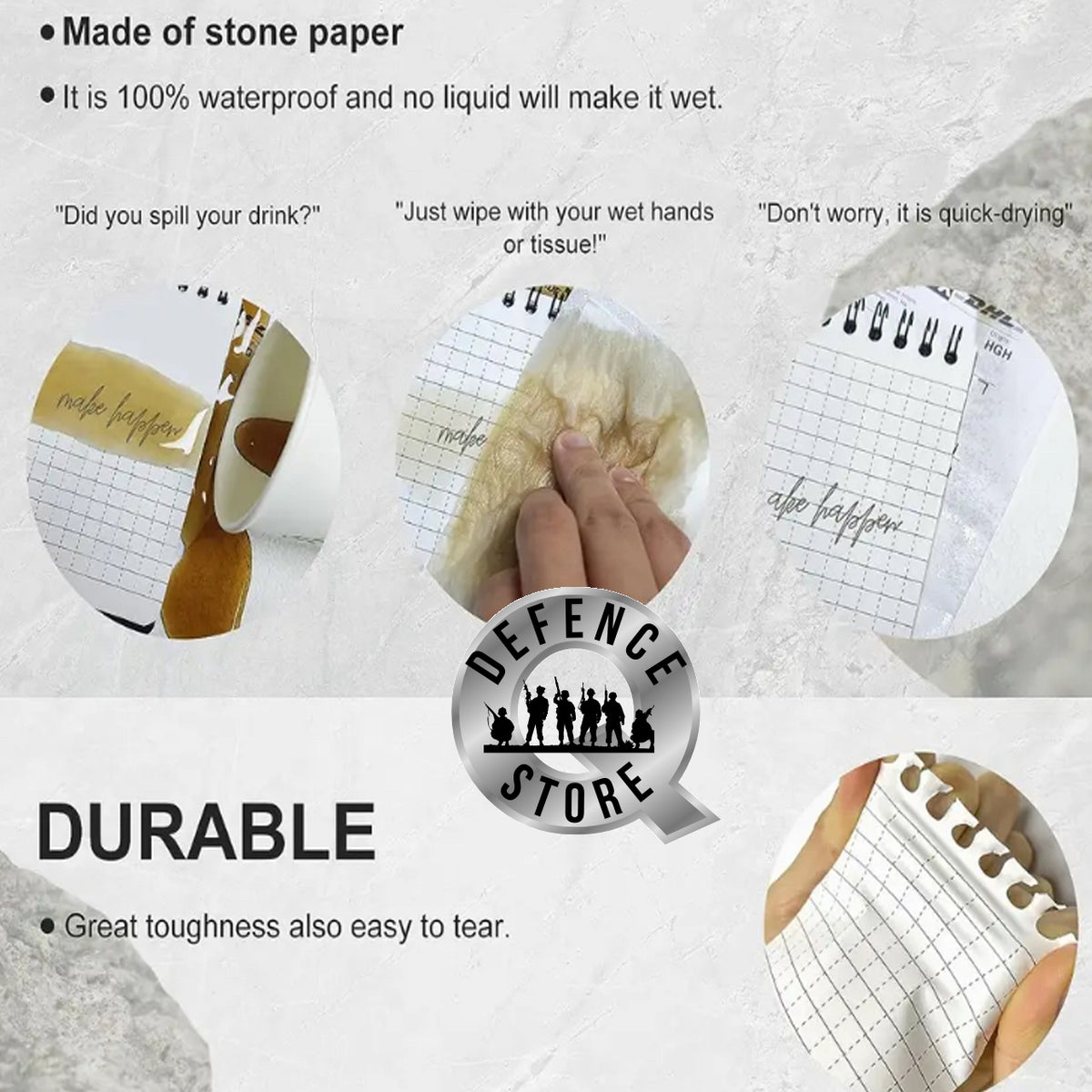 Waterproof Paper Notepad Waterproof Notepad Stone Paper 12.7cm x 7.6cm Coyote – Defence Q Store