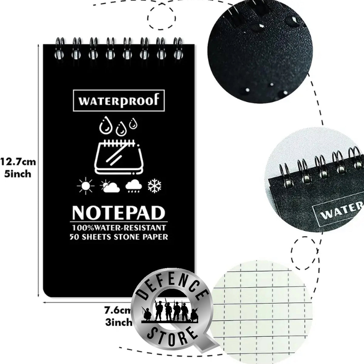 Waterproof Paper Notepad Waterproof Notepad Stone Paper 12.7cm x 7.6cm Black – Defence Q Store