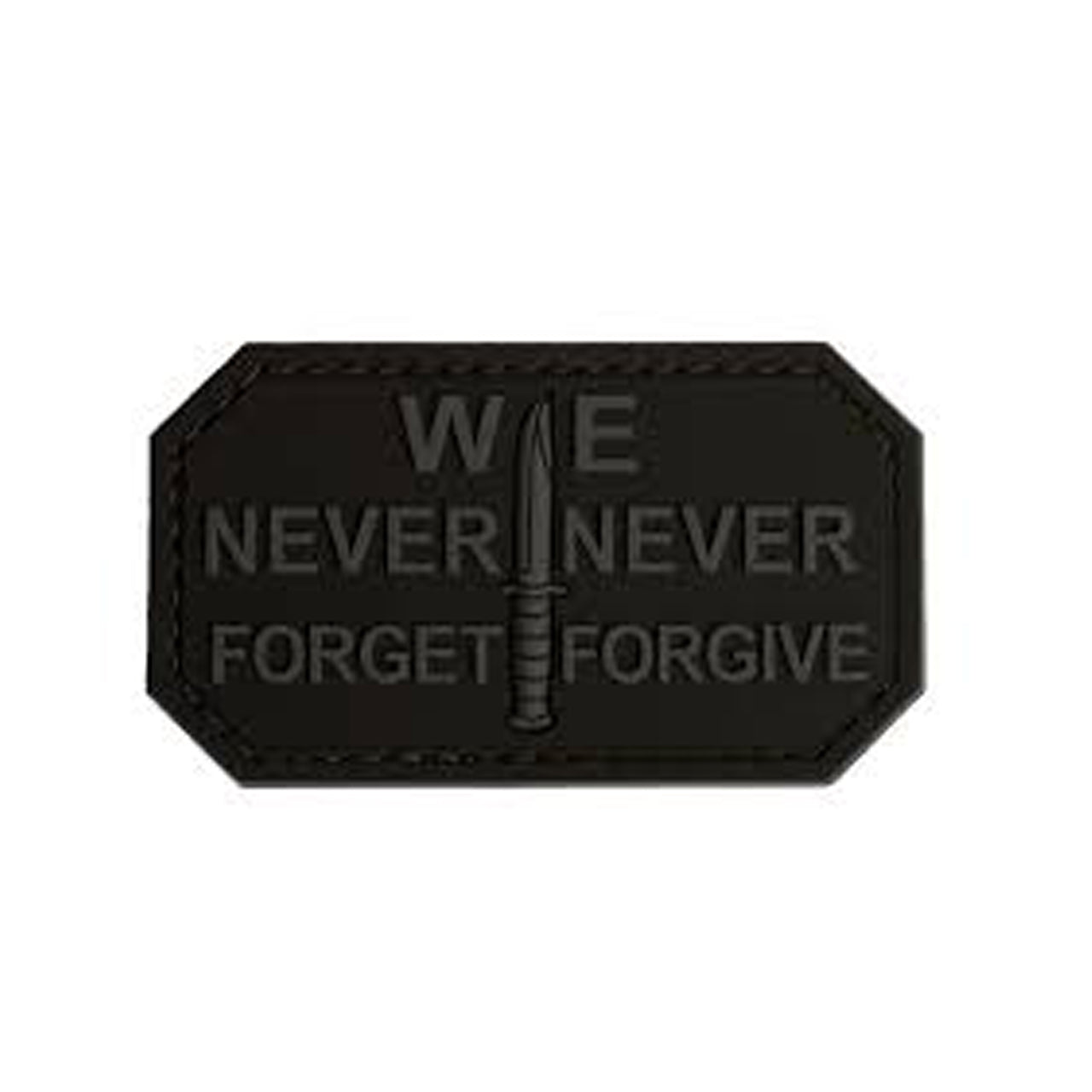 We Never Forget Never Forgive PVC Patch, Velcro backed Badge. Great for attaching to your field gear, jackets, shirts, pants, jeans, hats or even create your own patch board. www.defenceqstore.com.au