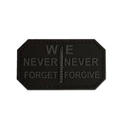 We Never Forget Never Forgive PVC Patch, Velcro backed Badge. Great for attaching to your field gear, jackets, shirts, pants, jeans, hats or even create your own patch board. www.defenceqstore.com.au