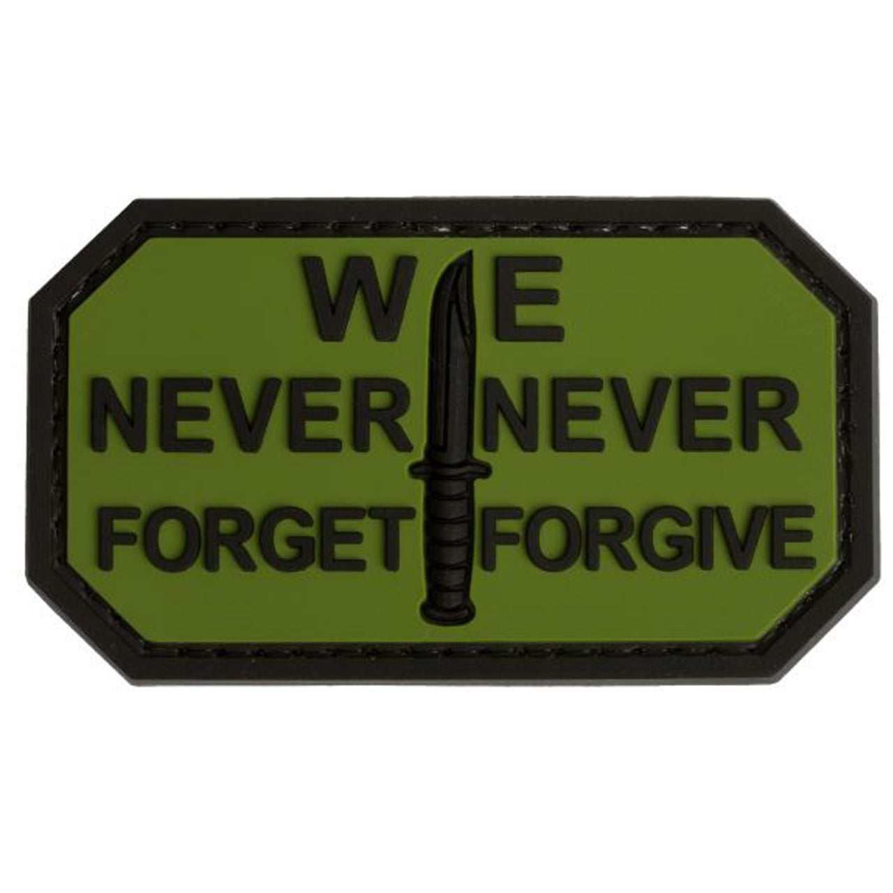 We Never Forget Never Forgive PVC Patch, Velcro backed Badge. Great for attaching to your field gear, jackets, shirts, pants, jeans, hats or even create your own patch board. www.defenceqstore.com.au