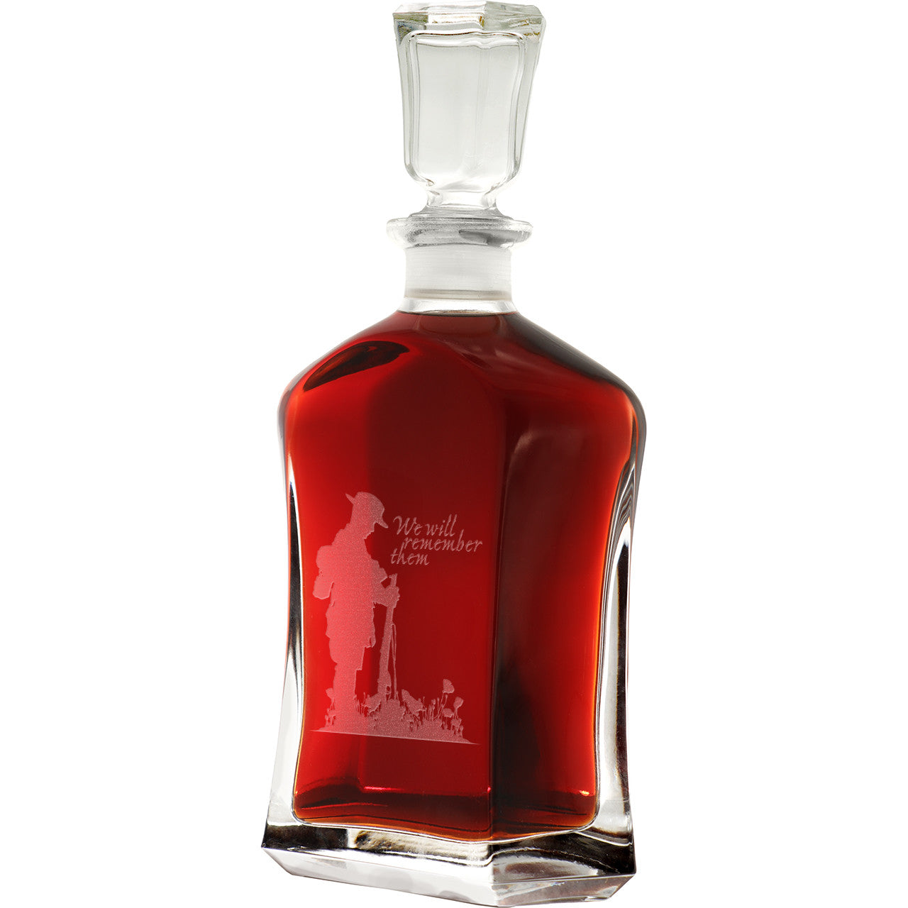 Bring your dining experience to life with the We Will Remember Them Italian Glass Decanter. This elegant, 750ml decanter proudly displays the company crest, etched with precision onto the sleek glass surface. Perfect for gifting or displaying in your own cabinet or bar, this decanter is a must-have for any wine or spirit enthusiast. Enhance your evening with the beauty and quality of this stunning piece. www.defenceqstore.com.au