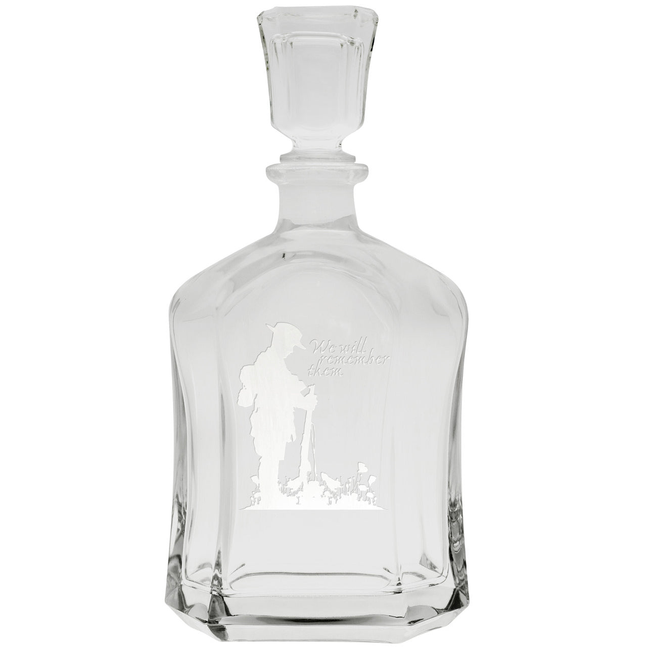 Bring your dining experience to life with the We Will Remember Them Italian Glass Decanter. This elegant, 750ml decanter proudly displays the company crest, etched with precision onto the sleek glass surface. www.defenceqstore.com.au