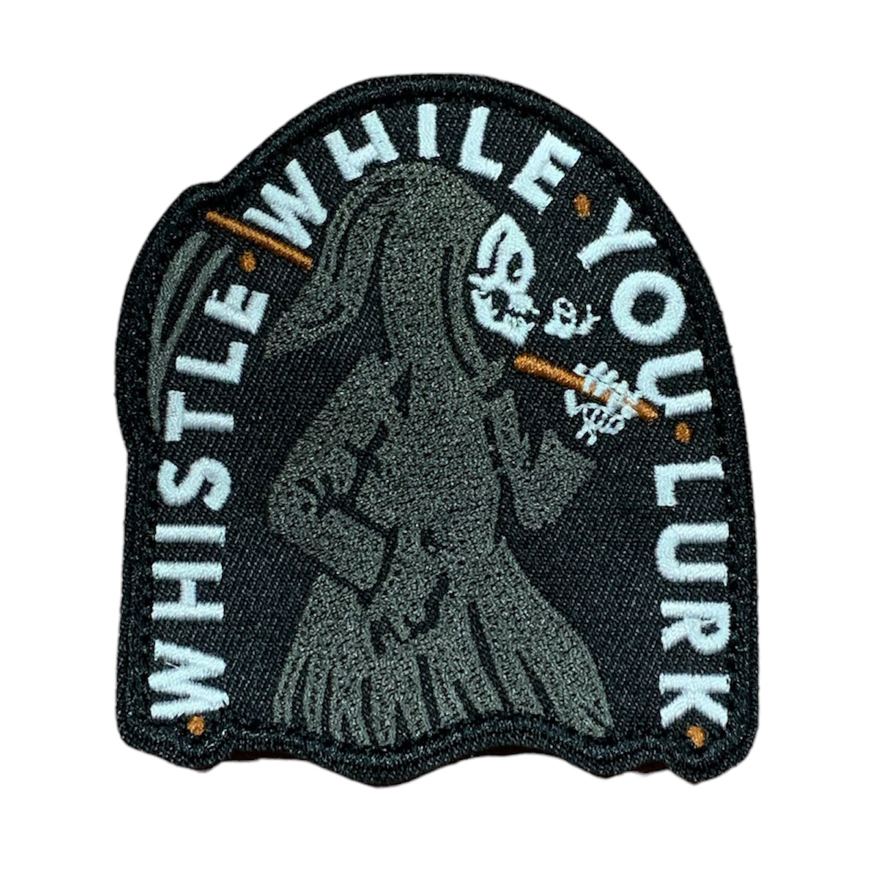 Experience the power of the Whistle While You Lurk Embroidery Velcro Backed Morale Patch, sized 8.5x8cm! This patch is sure to inspire and motivate with its bold design and high-quality craftsmanship. Add it to your collection and let it be a constant reminder to always whistle while you lurk! www.defenceqstore.com.au