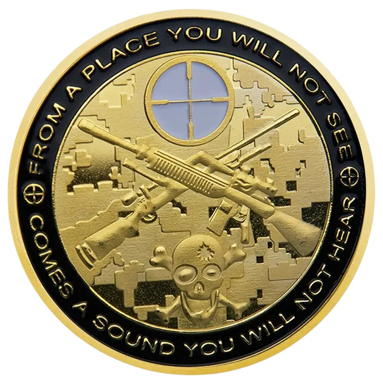 Show your respect for the Sniper Medallion with this beautiful full-colour medallion! Its unique design features the sniper and spotter in gold on one side and sniper rifles on the other. Show your appreciation with this one-of-a-kind piece of jewellery. www.defenceqstore.com.au