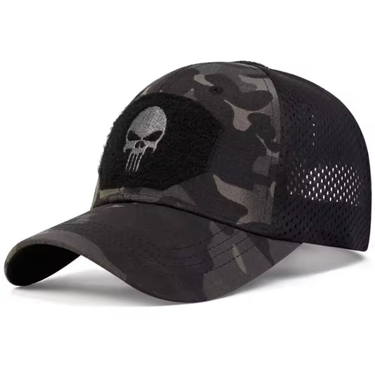 Experience the ultimate in style and comfort with our Military Punisher Cap. One size fits all with adjustable velcro straps, and the lightweight fabric ensures all-day wearability. Our 6-panel design features cooling mesh panels on both sides for added breathability.  www.defenceqstore.com.au