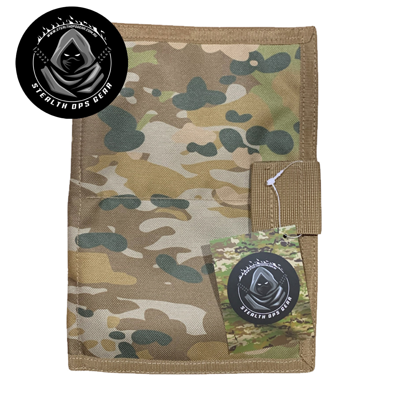 The perfect companion for your Field Survey Notebook is here - the AMCU Survey Notebook Stealth Ops Gear! This notebook cover not only protects your notebook with its elastic loop, but it also has a clear plastic window for maps and additional sleeves for any important papers or objects. Plus, keep your writing utensil within reach with the pen/pencil elastic loop. Upgrade your surveying game with this must-have gear! www.defenceqstore.com.au closed notebook cover amcu