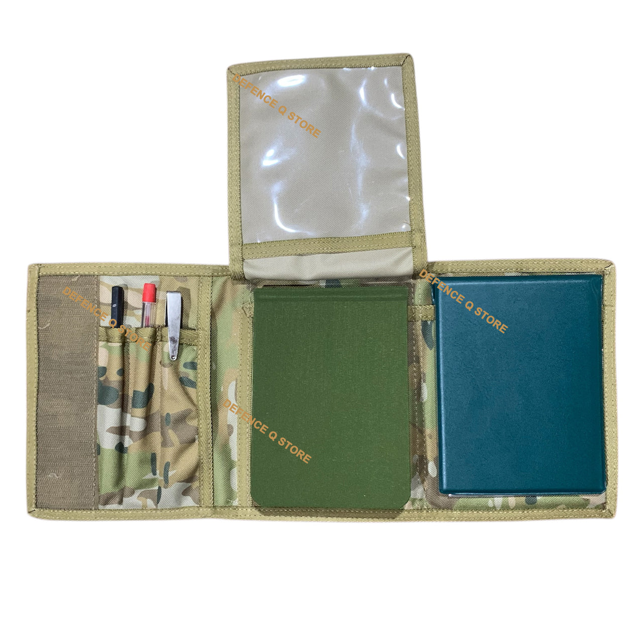 Elevate your field administration game with this essential AMCU notebook cover. With space for a notebook, two viewee twoee, and three writing utensils, it's a practical and organized solution. Plus, the middle flip panel provides storage for crucial documents on both sides. www.defenceqstore.com.au