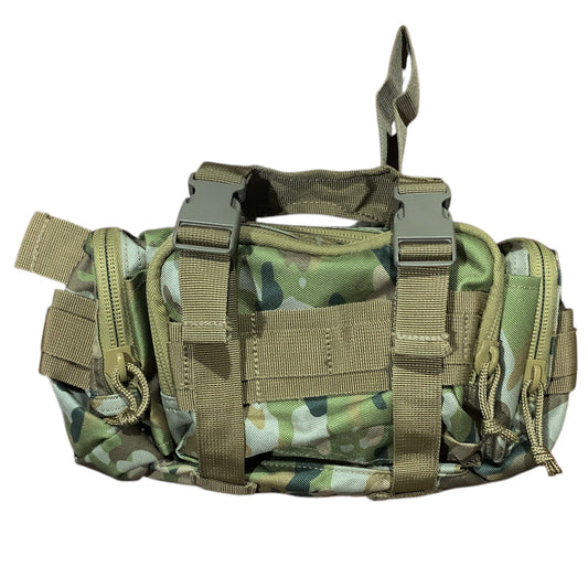 Elevate your outdoor adventures with the AMCU Waist Bag With MOLLE Adaptability! This versatile bum bag features convenient side and front pockets, as well as MOLLE fittings and x2 straps for ultimate functionality. The top compression strap/handle and waist belt ensure a secure fit, while the main compartment with mesh divider allows for easy organization. Crafted with heavy duty fabric, this bag can handle even the toughest terrain.  www.defenceqstore.com.au